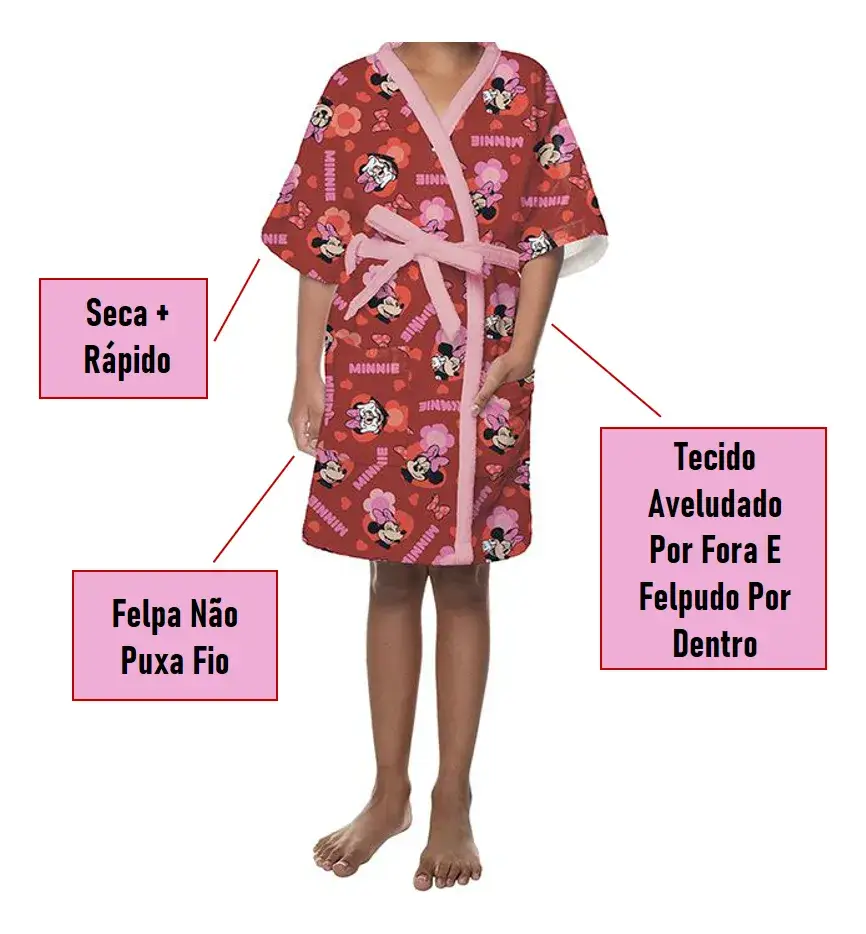 Miniatura ROUPAO INFANTL LEPPER QUIMONO ESTAMPADO VERMELHO TEMA MINIE  DISNEY 2